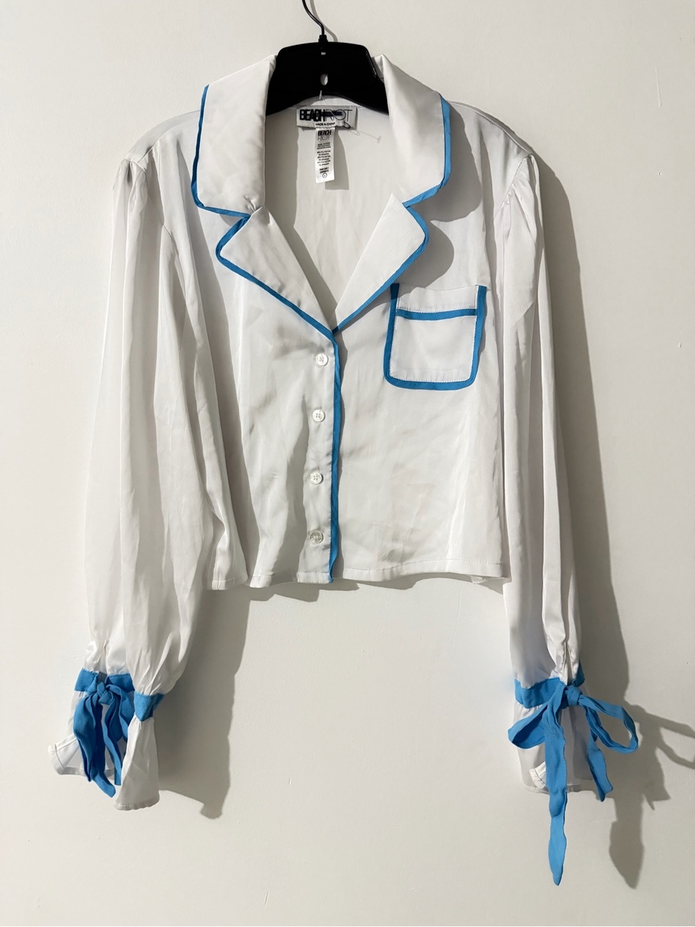 New! Beach Riot Aurora Luna white blue trim pajama top 57244 - Picture 3 of 8